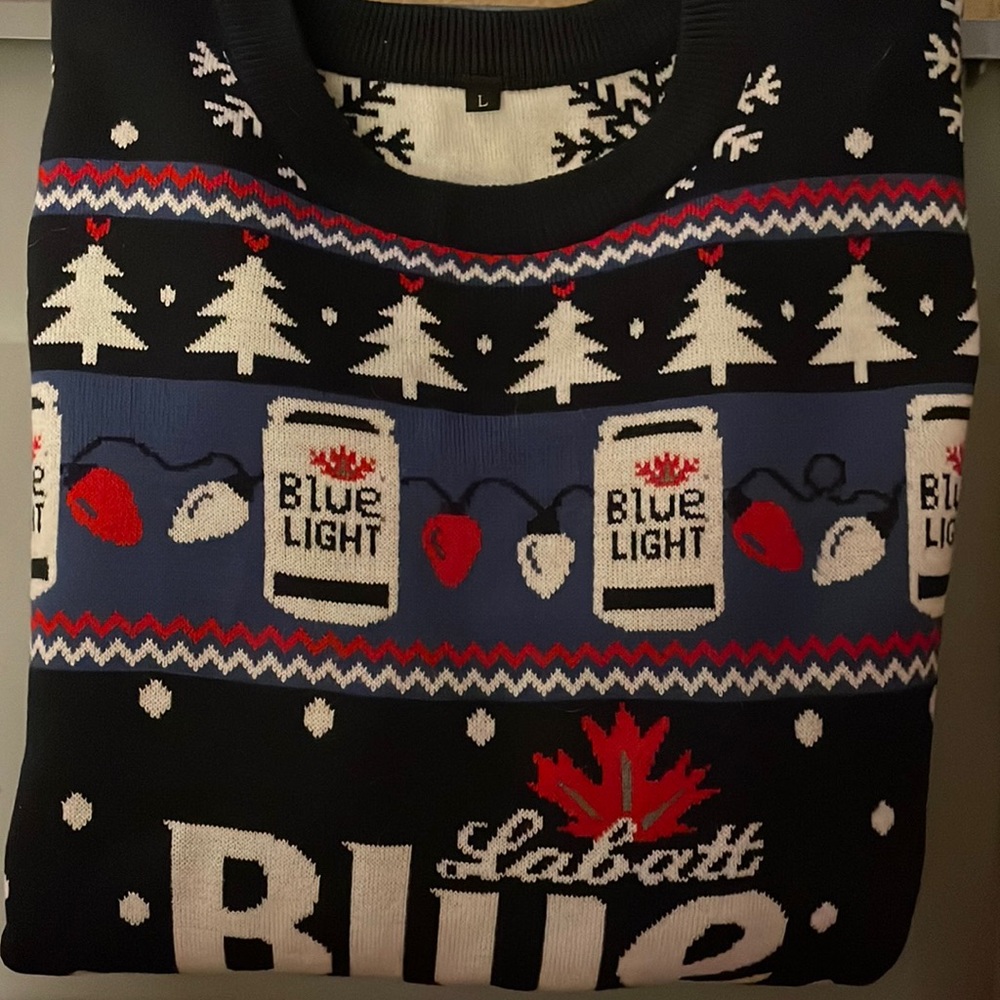 Labatt Blue Light Ugly Sweater.